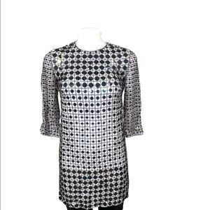 French connection dress sequined sheath three-quarter sleeve Zip back lined